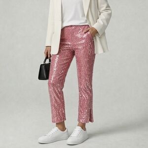 BNWT Urban Outfitters Kimchi Blue Pink Sequin Cropped Pants 2 Low Waist Flaired
